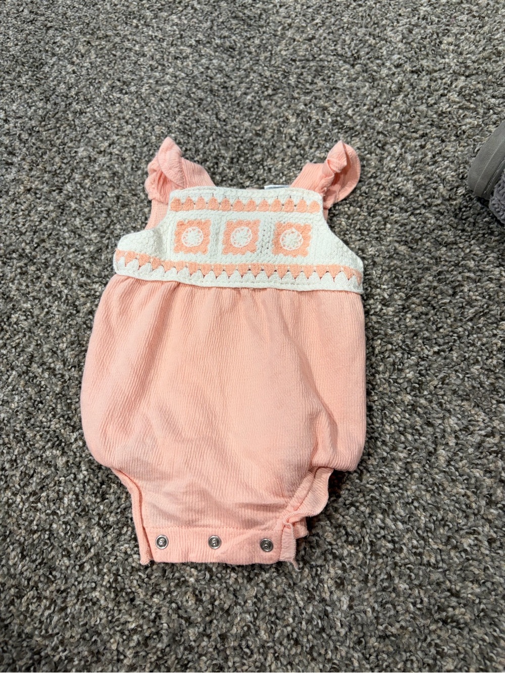 Nicole Miller Peach and White Embroidered Baby Romper